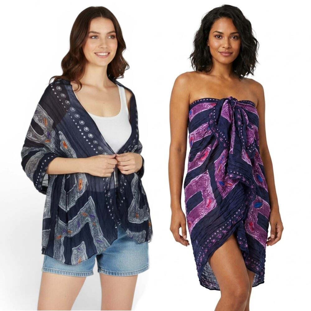 NWT Women's Jewel Print Wrinkle Scarf Cover-Up Shawl